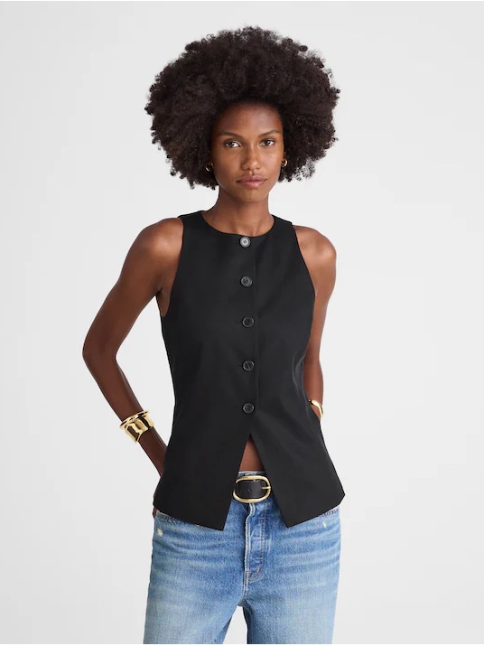 Madewell Crewneck Cutaway Vest In Drapey Twill